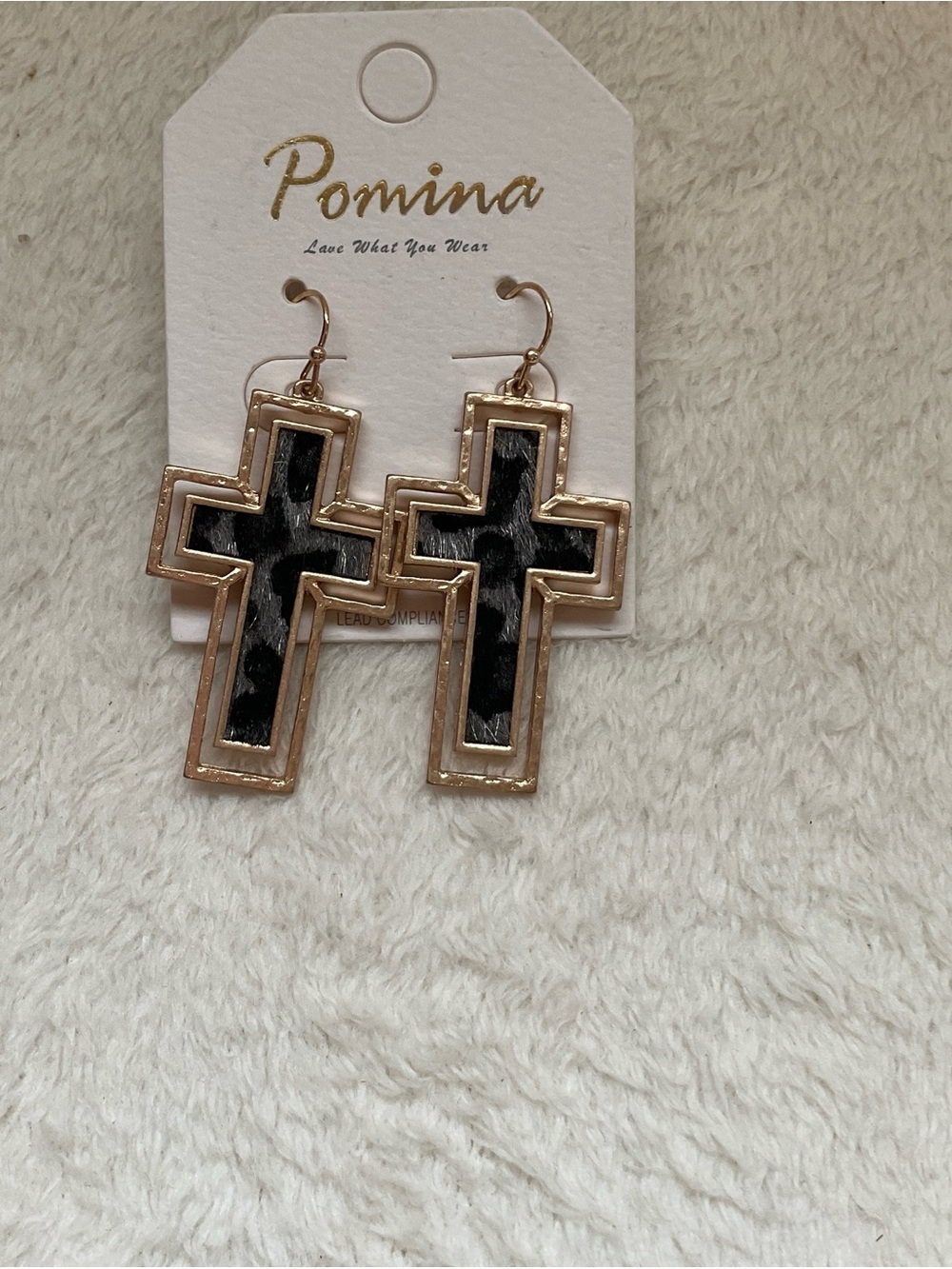 Pomina Black Leopard Cross Drop Earrings